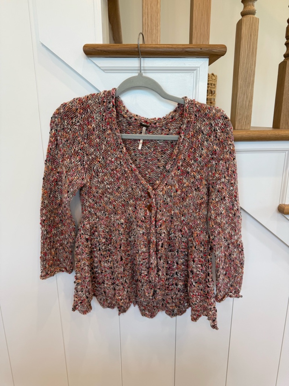 Free People Walk On By Cardigan Marled Knit Peplum Babydoll Sweater Boho